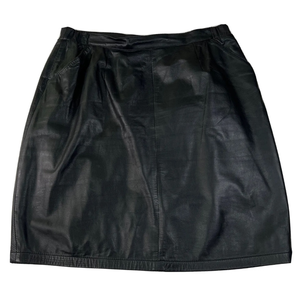 Jacqueline Ferrar Genuine Leather Skirt Women's 14P Black Vintage Slit Lined - Picture 1 of 17